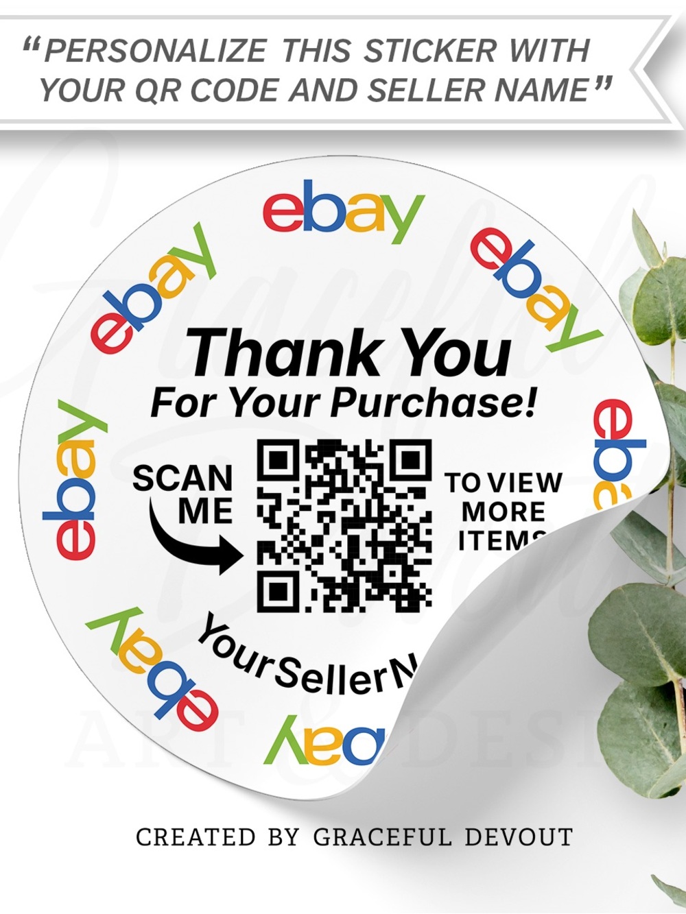 Thank You For Your Purchase, QR Code with Seller Name Stickers - 2” (inches)
